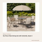 Six-Piece Patio Dining Set with Umbrella, Seats 4 product detail