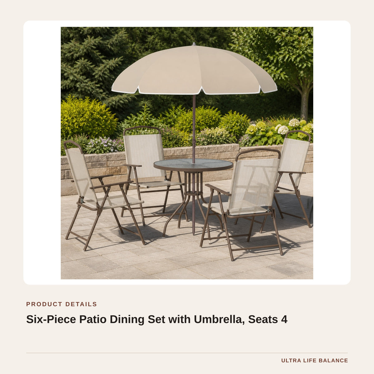 Six-Piece Patio Dining Set with Umbrella, Seats 4 product detail