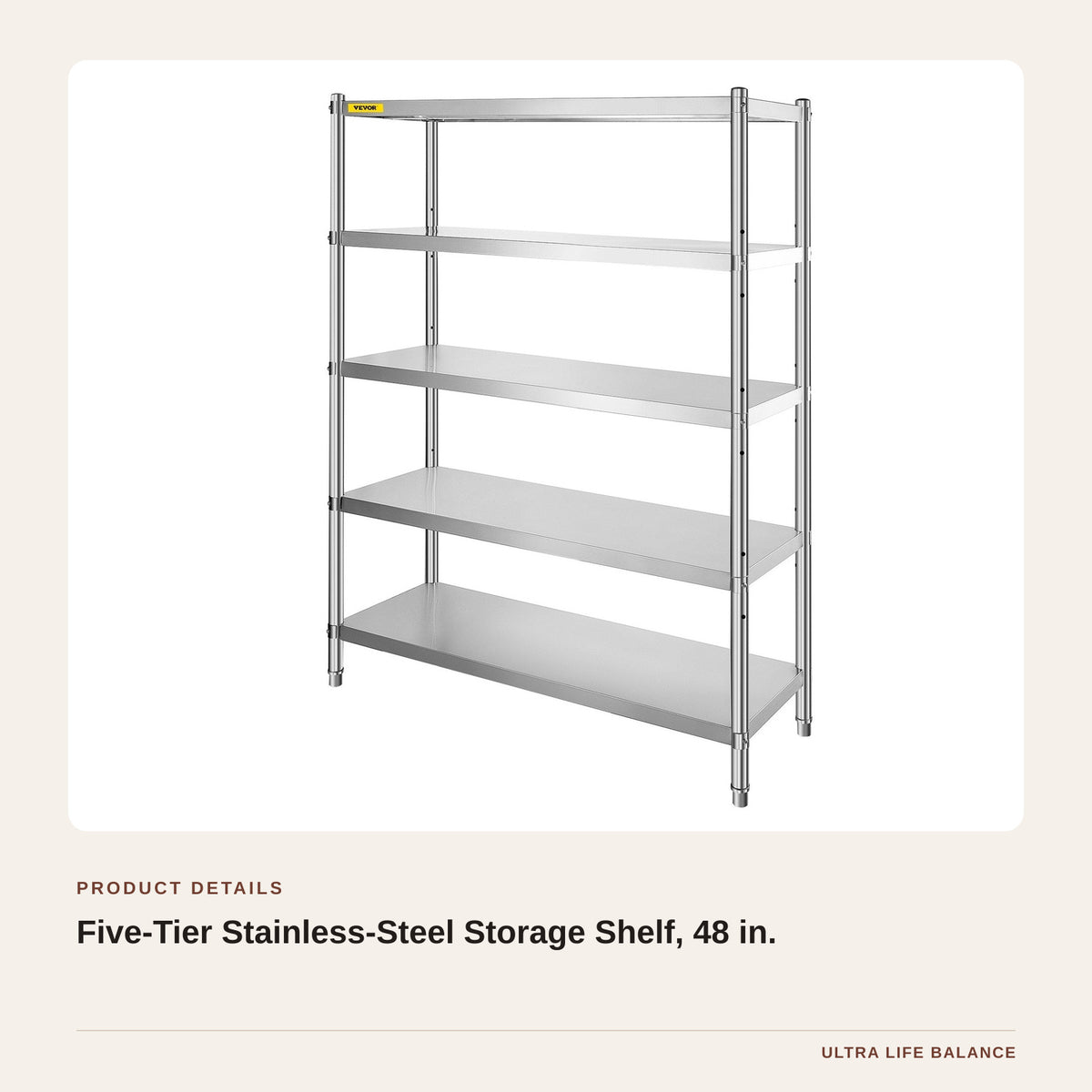 Five-Tier Stainless-Steel Storage Shelf, 48 in. product detail