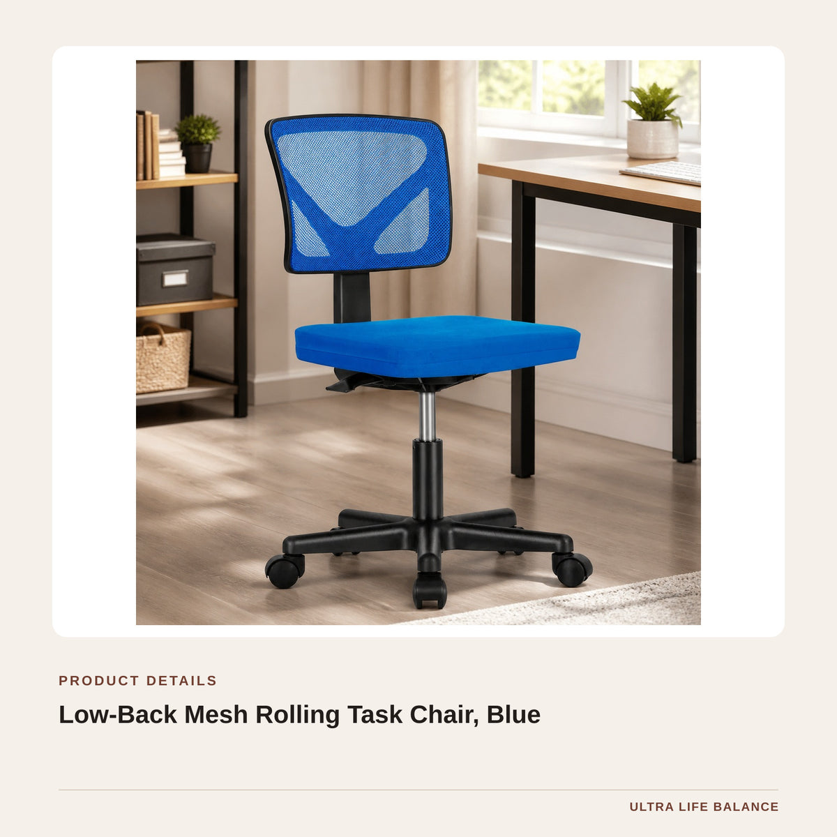Low-Back Mesh Rolling Task Chair, Blue product detail