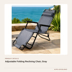 Adjustable Folding Reclining Chair, Gray product detail
