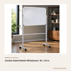 Double-Sided Mobile Whiteboard, 36 × 24 in. product detail