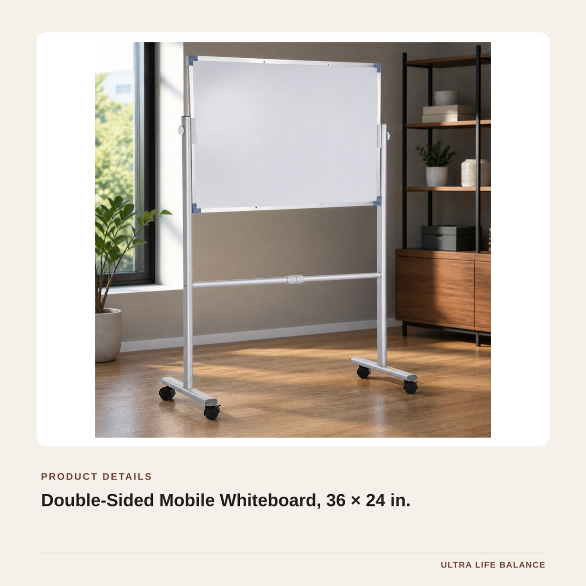 Double-Sided Mobile Whiteboard, 36 × 24 in. product detail