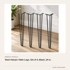 Steel Hairpin Table Legs, Set of 4, Black, 24 in. product detail