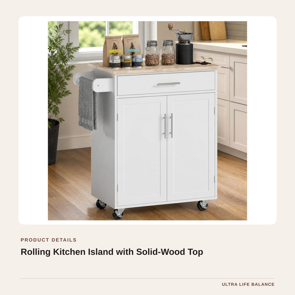 Rolling Kitchen Island with Solid-Wood Top product detail