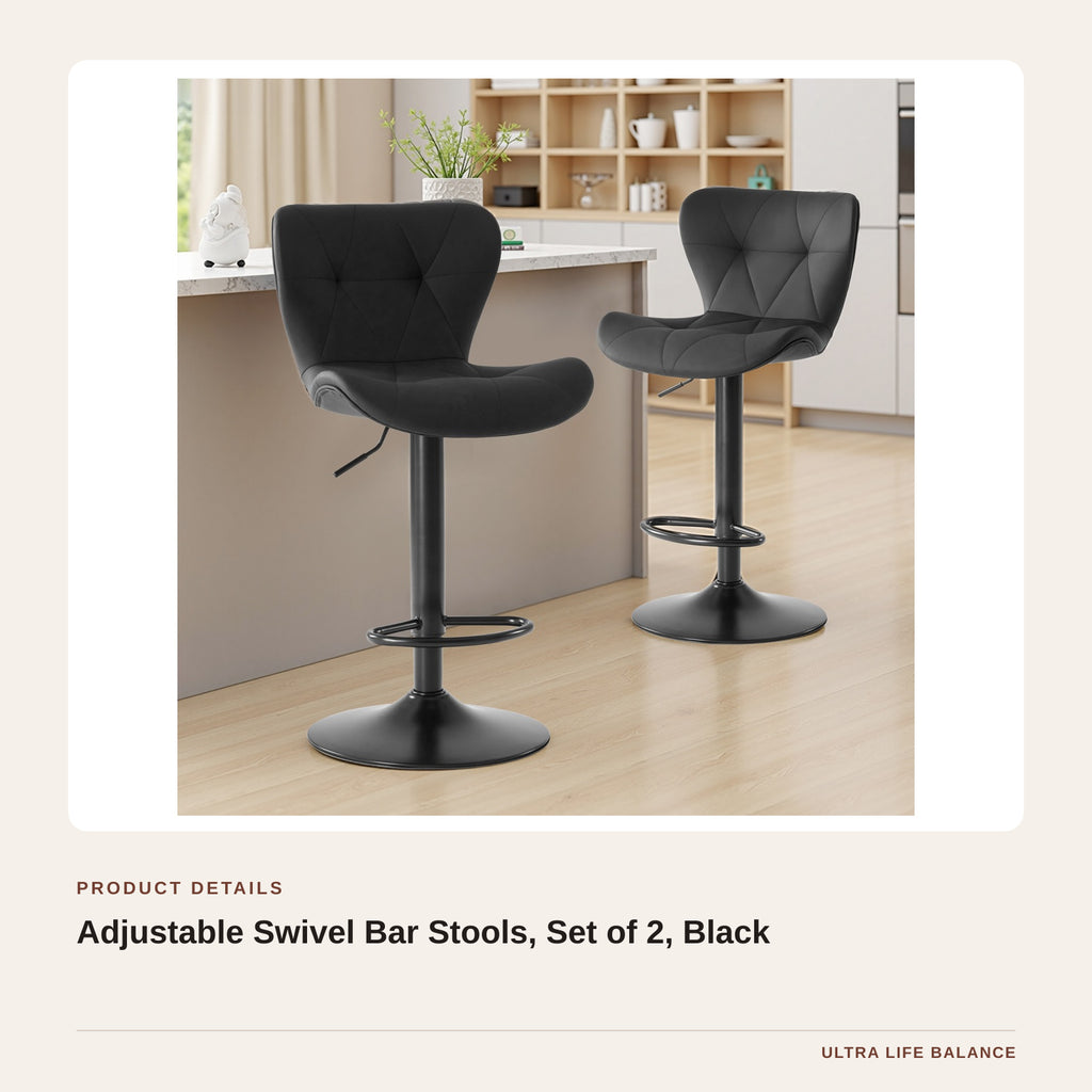 Adjustable Swivel Bar Stools, Set of 2, Black product detail
