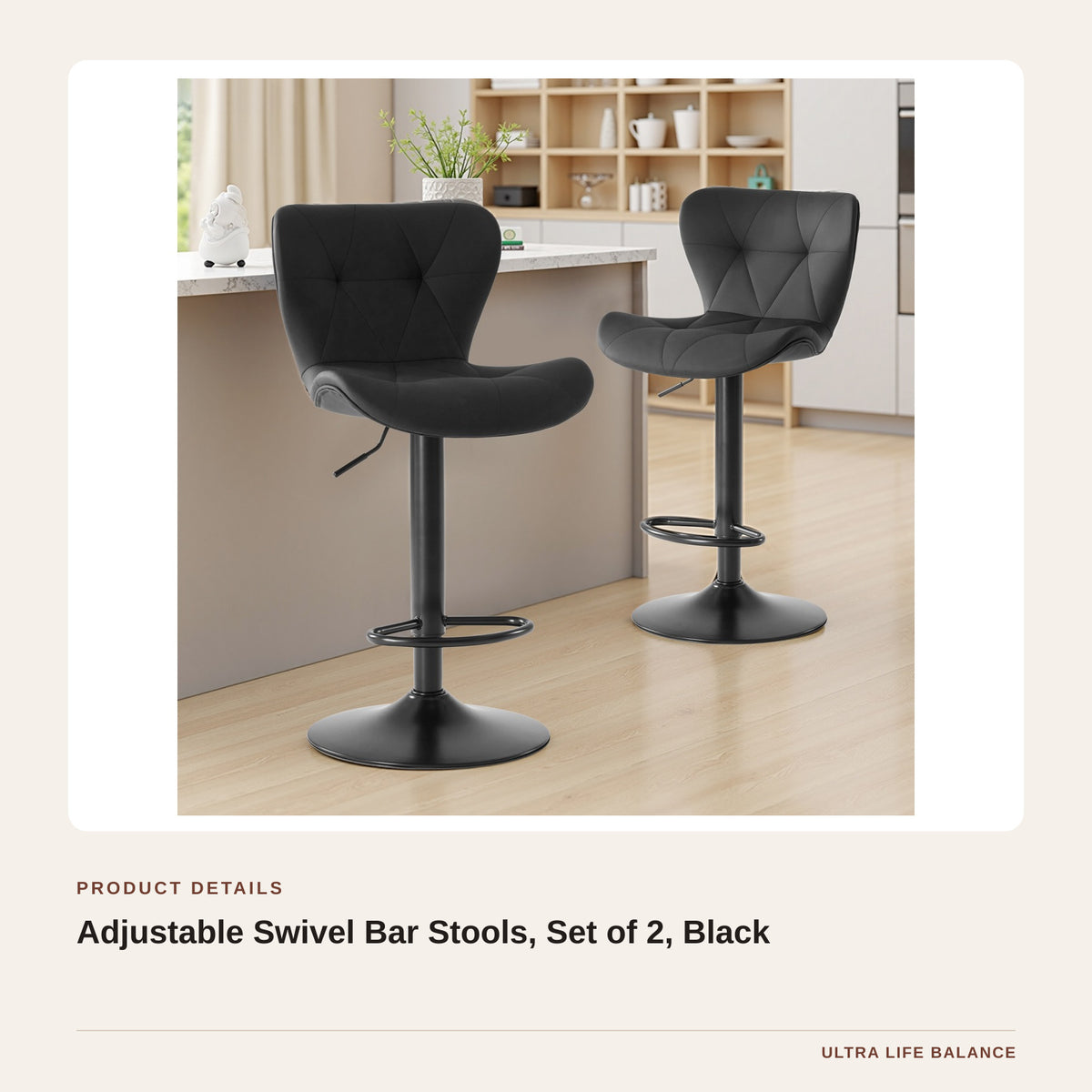 Adjustable Swivel Bar Stools, Set of 2, Black product detail