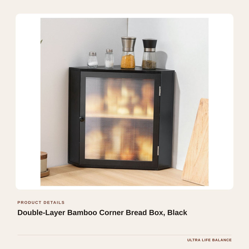 Double-Layer Bamboo Corner Bread Box, Black product detail