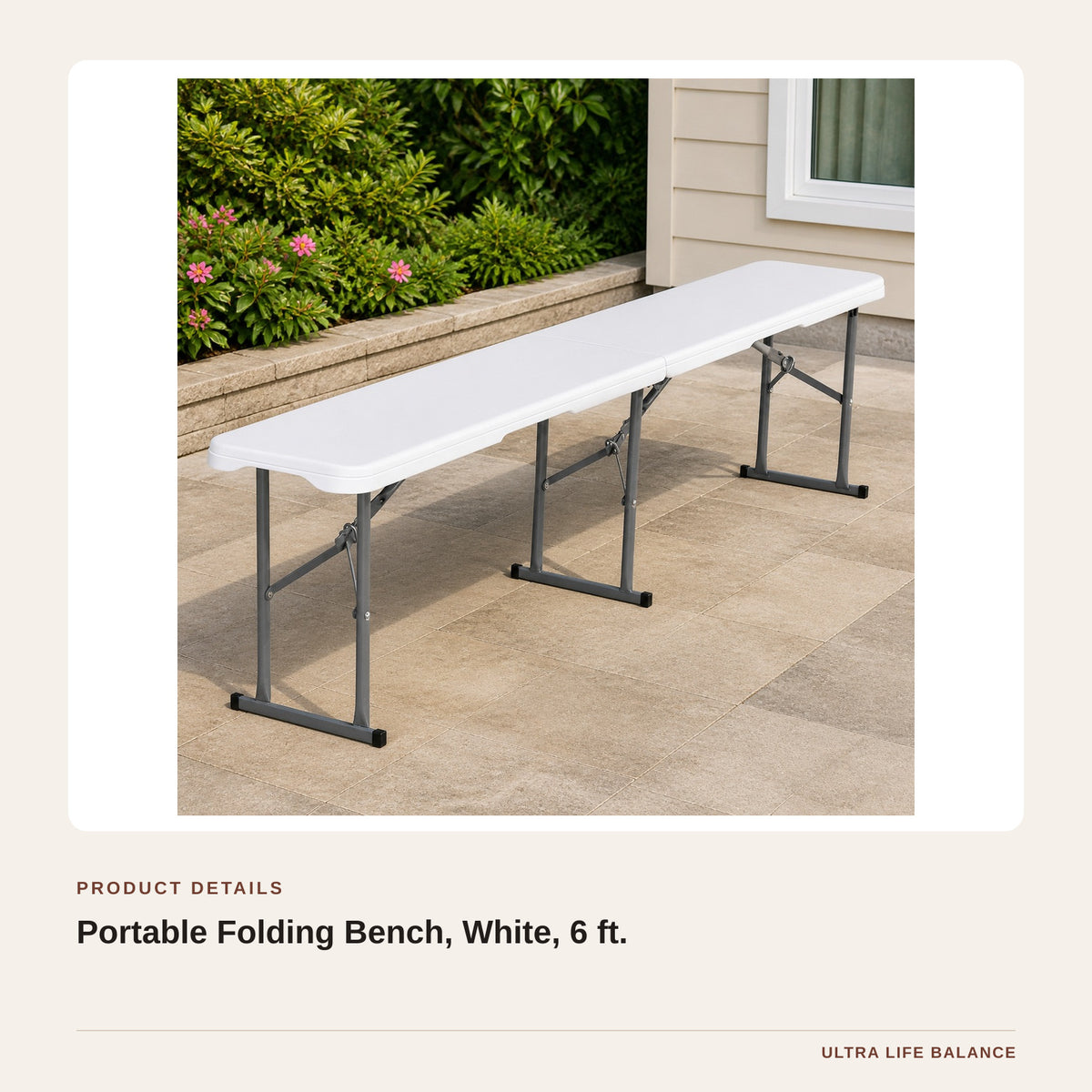Portable Folding Bench, White, 6 ft. product detail