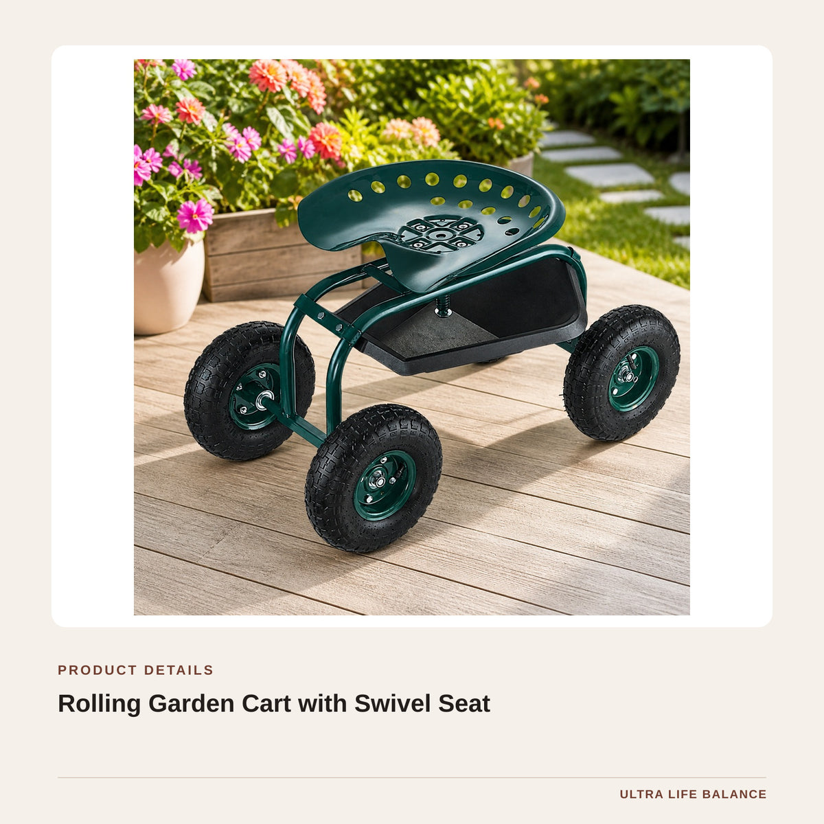 Rolling Garden Cart with Swivel Seat product detail