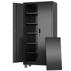 Aobabo Metal Storage Cabinet With Wheels And Door Pegboard Garage And Business Storage For Tools And Office Supplies 5 Adjustable Shelves, Lockable Black Cabinet — product image 1
