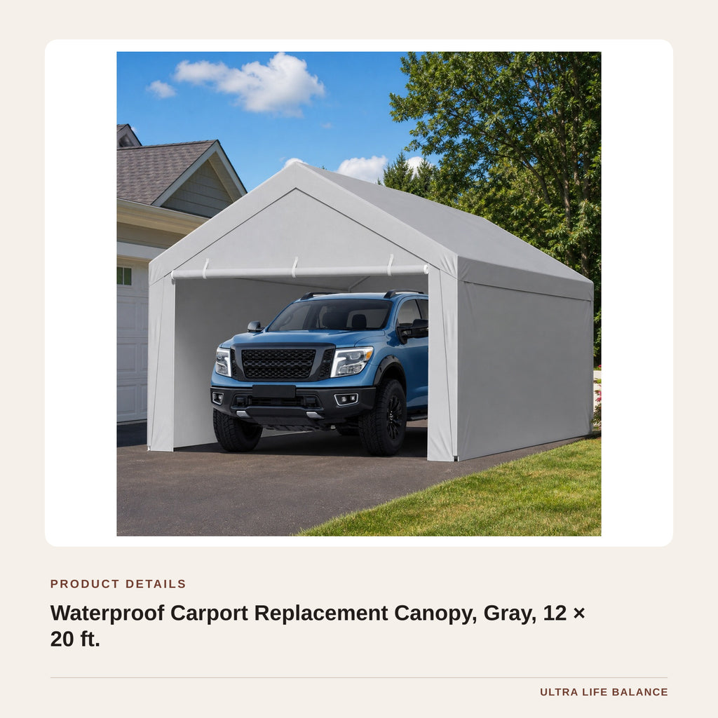 Waterproof Carport Replacement Canopy, Gray, 12 × 20 ft. product detail