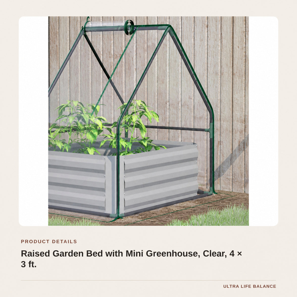 Raised Garden Bed with Mini Greenhouse, Clear, 4 × 3 ft. product detail