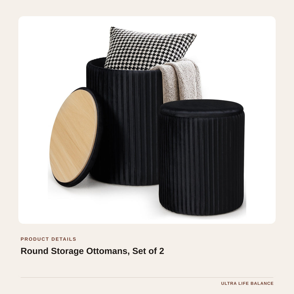 Round Storage Ottomans, Set of 2 product detail