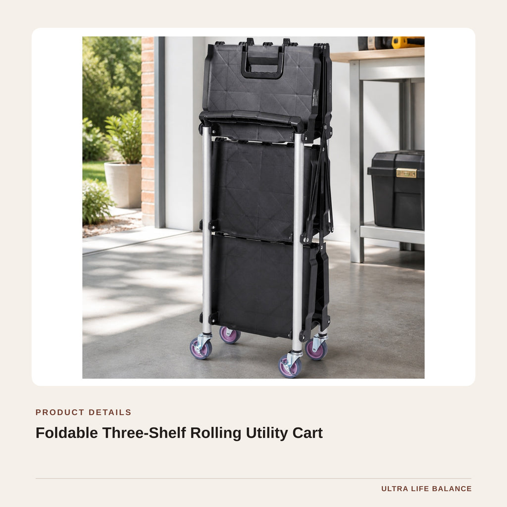 Foldable Three-Shelf Rolling Utility Cart product detail