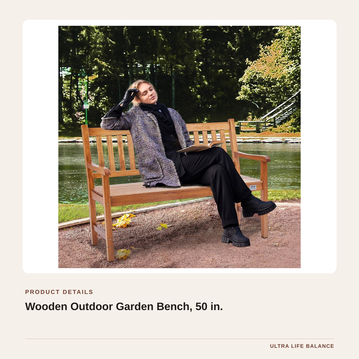Wooden Outdoor Garden Bench, 50 in. product detail