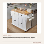 Rolling Kitchen Island with Solid-Wood Top, White product detail