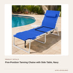 Five-Position Tanning Chaise with Side Table, Navy product detail
