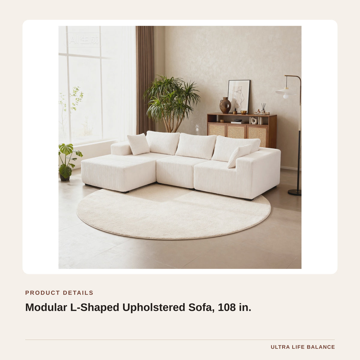 Modular L-Shaped Upholstered Sofa, 108 in. product detail