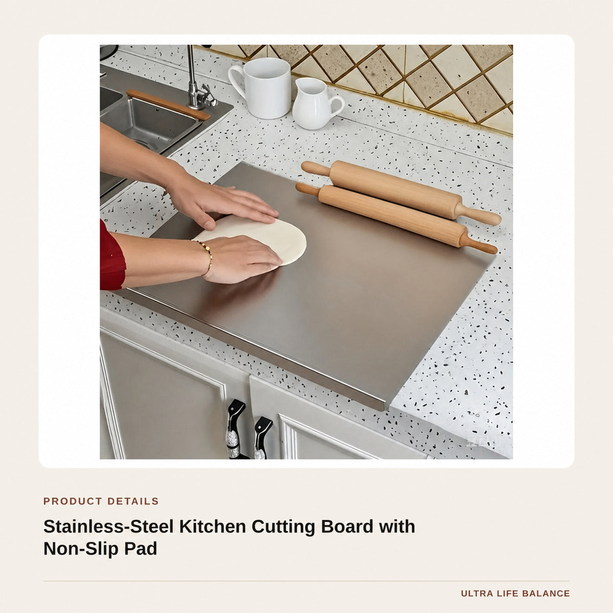 Stainless-Steel Kitchen Cutting Board with Non-Slip Pad product detail