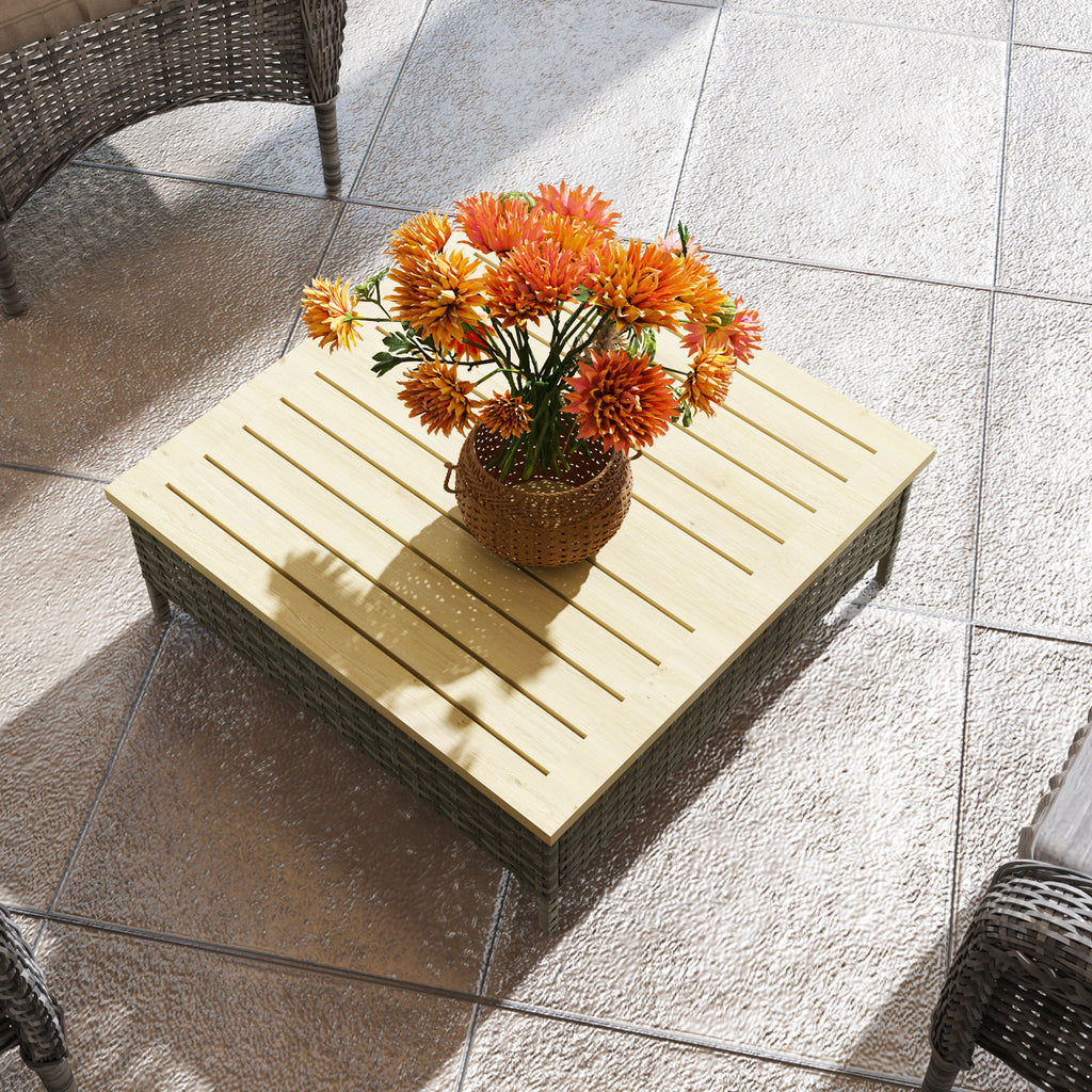 Outdoor Side Table with PE Rattan — Patio End Table with Natural Fir Wood Top — product image 3
