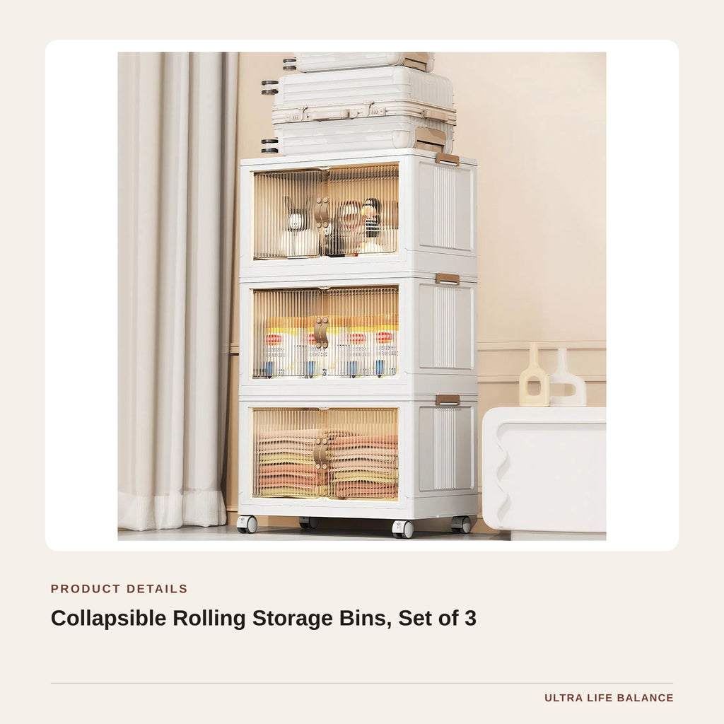 Collapsible Rolling Storage Bins, Set of 3 product detail