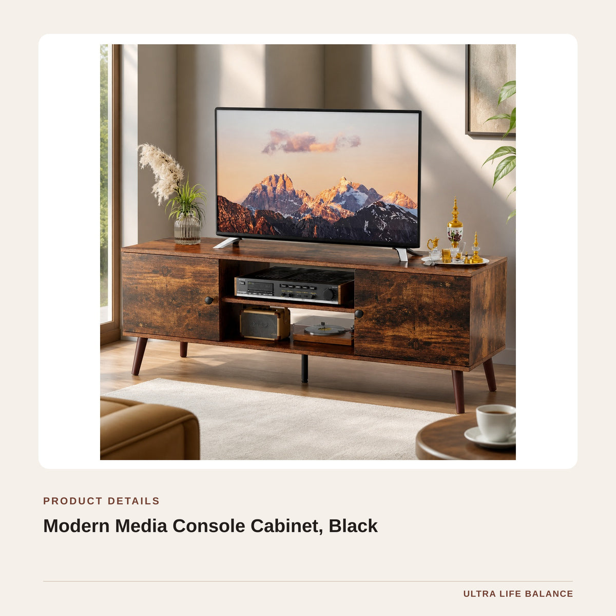 Modern Media Console Cabinet, Black product detail