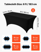 3 Pack Table Cloth For 6FT Rectangular Fitted Events, Wrinkle-Resistant Stretch Black Table Covers, Washable Spandex Tablecloth Protector, For Party, Wedding, Cocktail, Banquet, Festival — product image 3