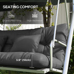 Charcoal outdoor swing cushions showing overstuffed filling, resilience, and 3.9-inch seat thickness