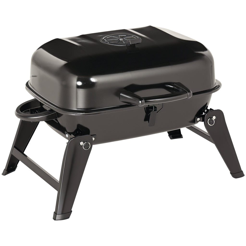 14" Portable Grill, Small Charcoal Grill for Outdoor Cooking, BBQ, Camping, Enamel Coated, Folding Legs, Black — product image 1