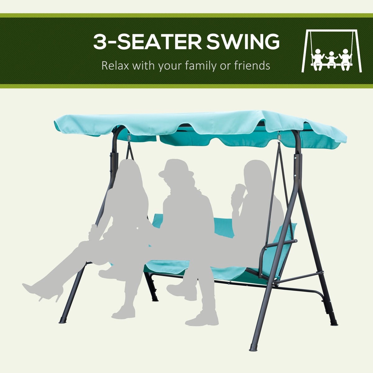 3-Seat Outdoor Patio Swing Chair with Removable Cushion — product image 3
