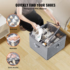 Clear covered shoe organizer beneath a bed