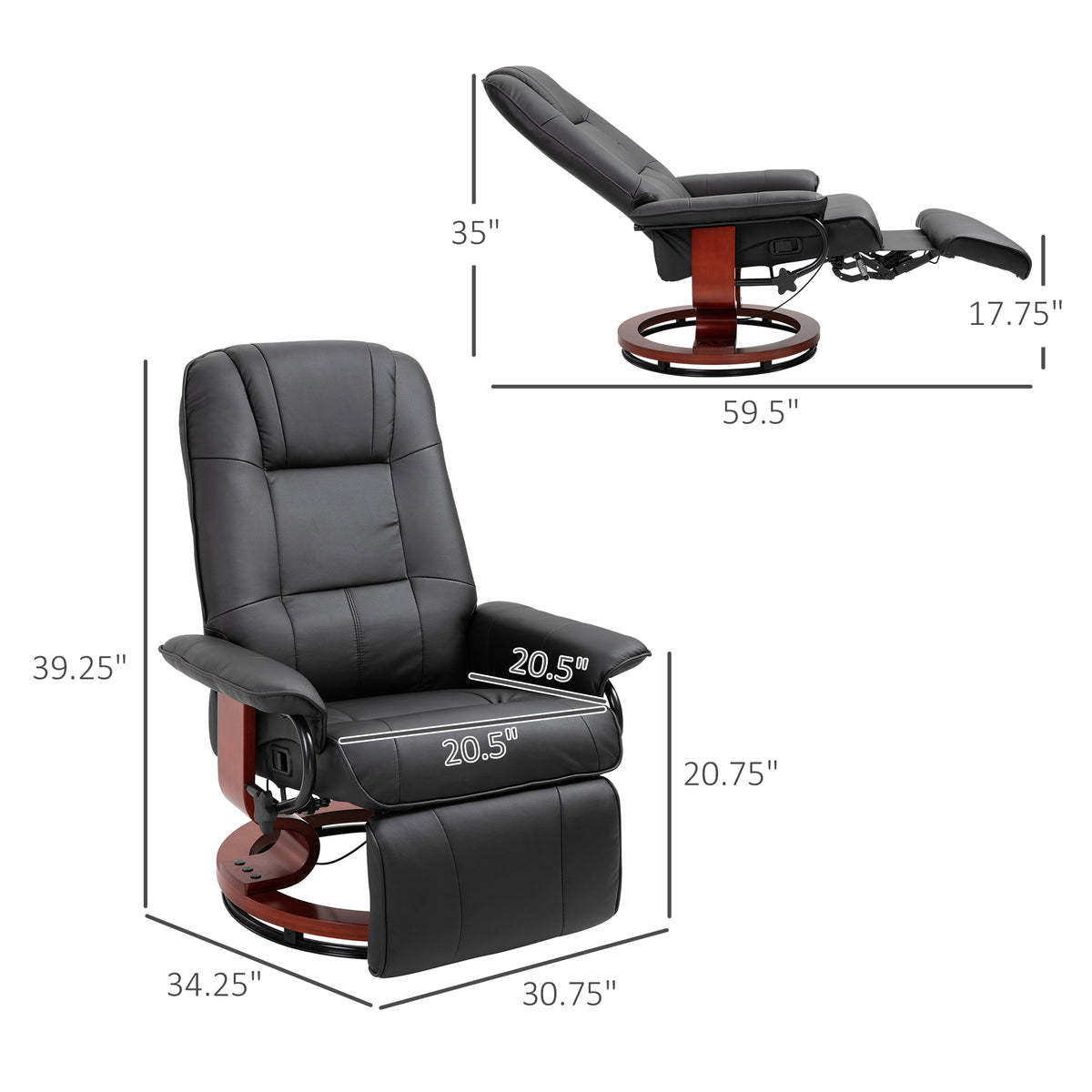 Faux Leather Lounge Chair with Footrest and Armrest — Manual Swivel Recliner for Living Room — product image 2