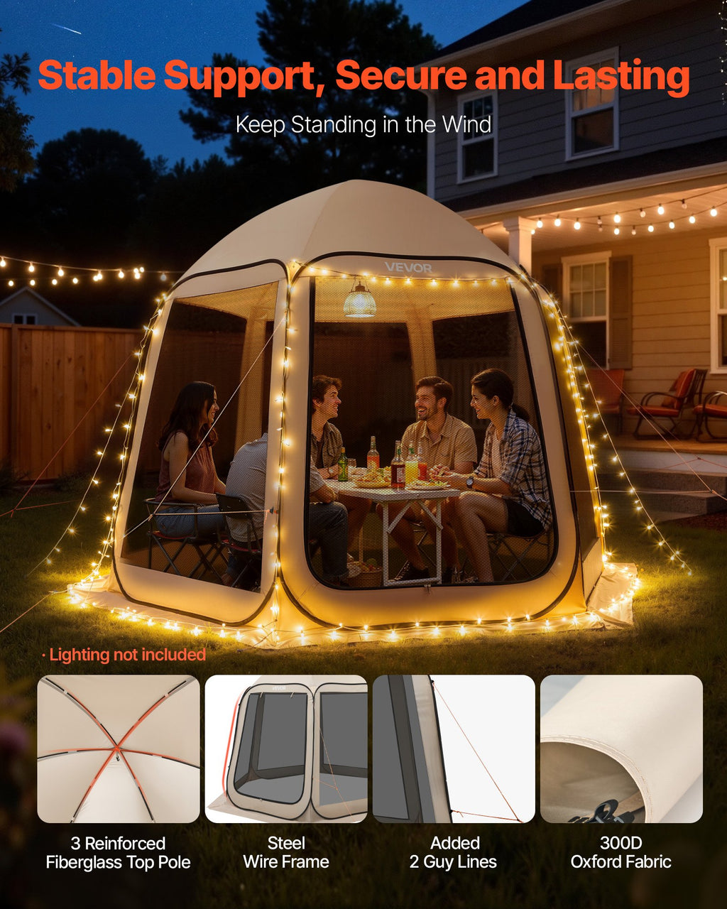 Screen House Tent, 10 X 9.2 Ft, 4-8 Person Pop Up Screen Tent, Portable Screened In Canopy With Carry Bag, Netting Sides, Ground Stakes, For Garden, Patio, Backyard, Outdoor Activities, Beige — product image 2
