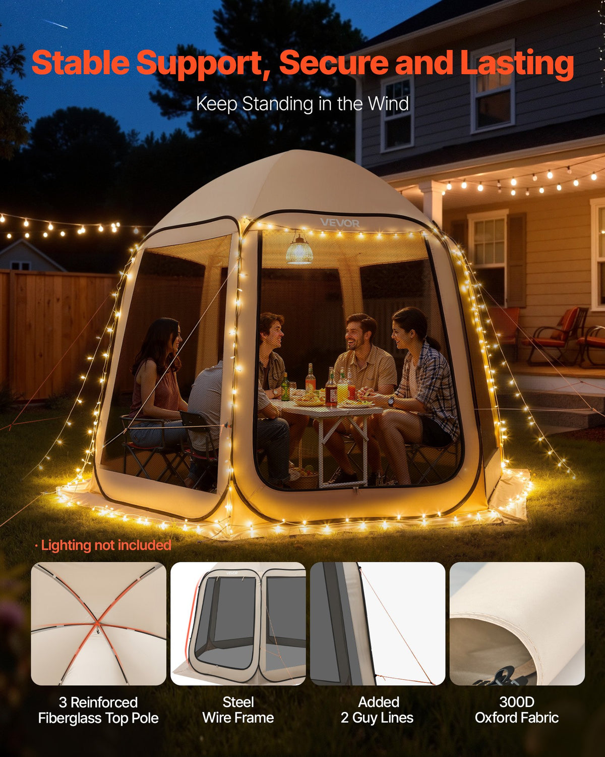 Screen House Tent, 10 X 9.2 Ft, 4-8 Person Pop Up Screen Tent, Portable Screened In Canopy With Carry Bag, Netting Sides, Ground Stakes, For Garden, Patio, Backyard, Outdoor Activities, Beige — product image 2