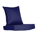 Dark blue outdoor seat cushion and back pillow set