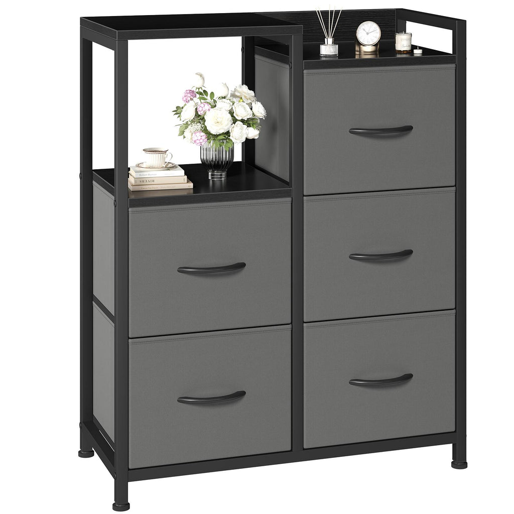 Five-Drawer Fabric-Paneled Wardrobe — Double-Layer Shelf Storage Cabinet — product image 3