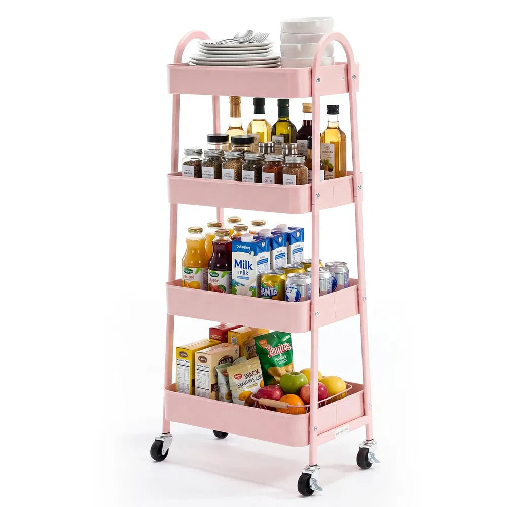 3-4-layer Practical Mobile Trolley, Metal Movable Storage Rack, With Lockable Casters — product image 1