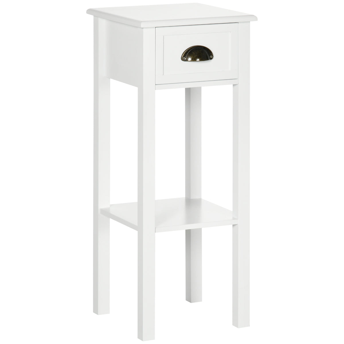 2-Tier Side Table with Drawer and Shelf, End Table for Living Room and Hallway, White — product image 1
