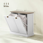 Laundry hamper cabinet with both tilt-out doors open