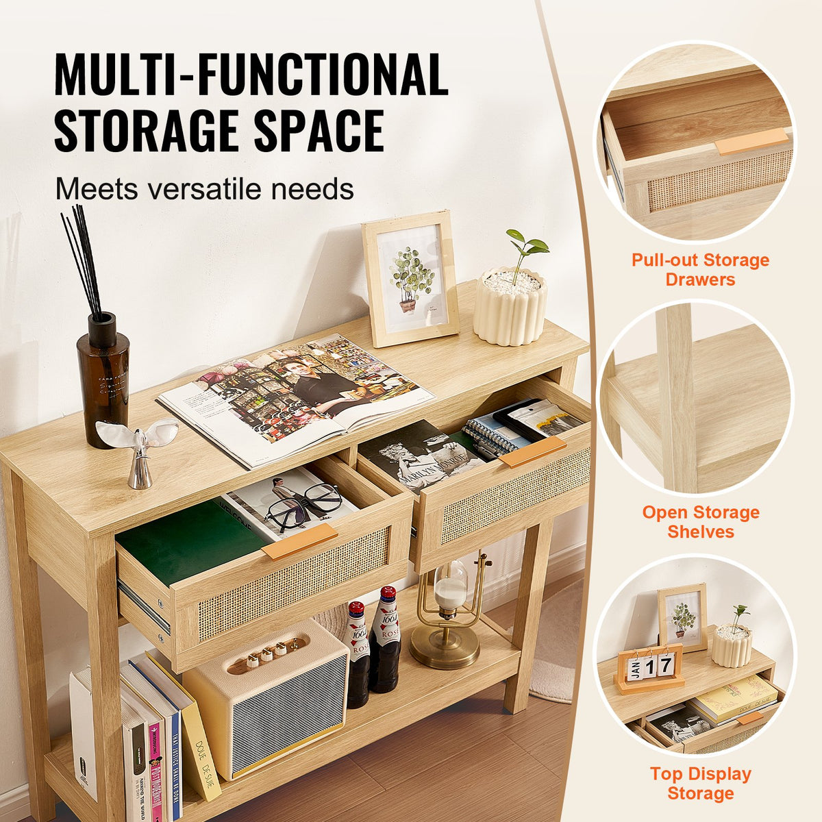 Rattan Console Table with 2 Storage Drawers — product image 2