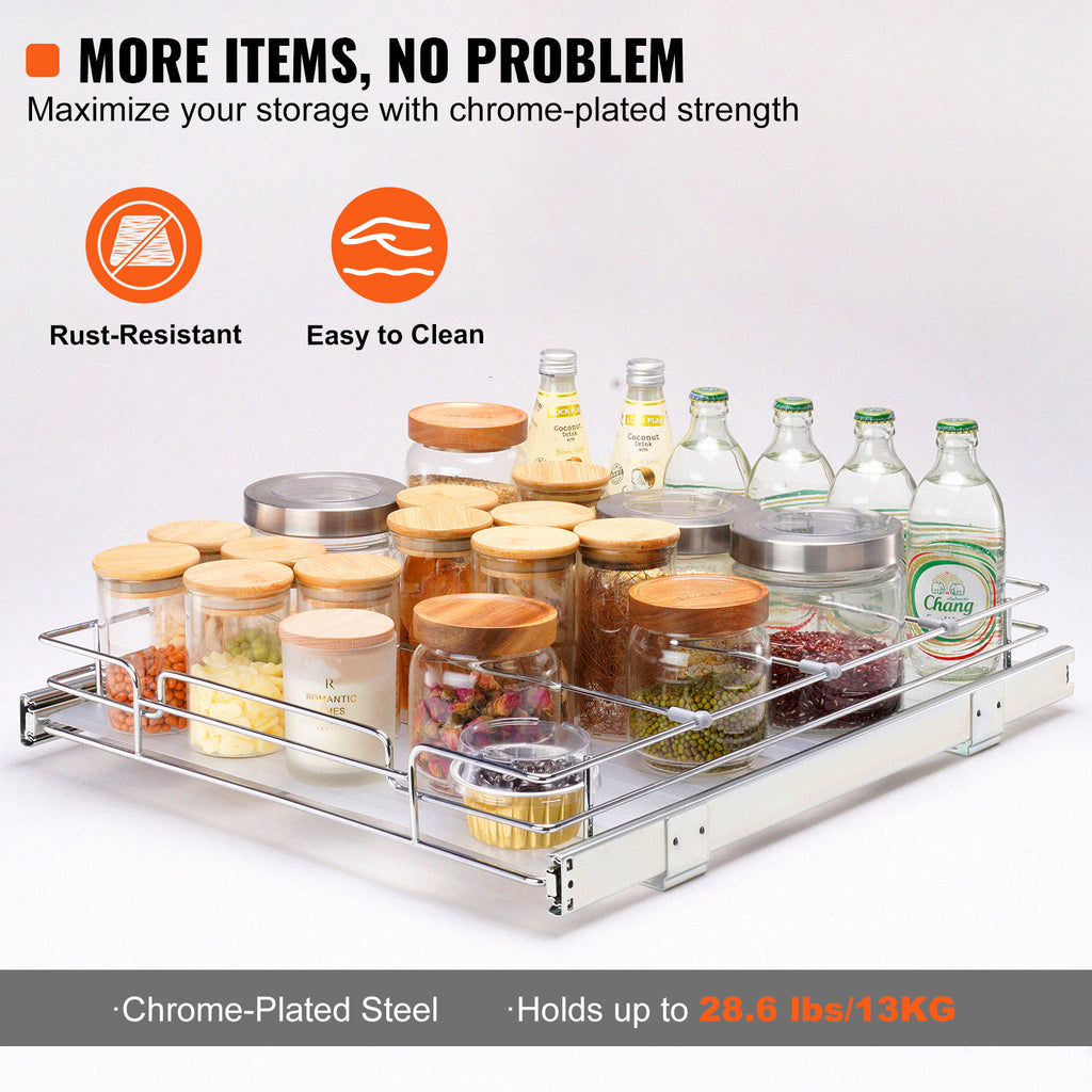 VEVOR 14W X 21D Pull Out Cabinet Organizer, Heavy Duty Slide Out Pantry Shelves, Chrome Plated Steel Roll Out Drawers, Sliding Drawer Storage For Home, Inside Kitchen Cabinet, Bathroom, Under Sink — product image 2