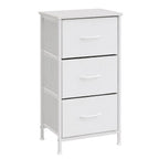 Three-drawer fabric storage dresser in white