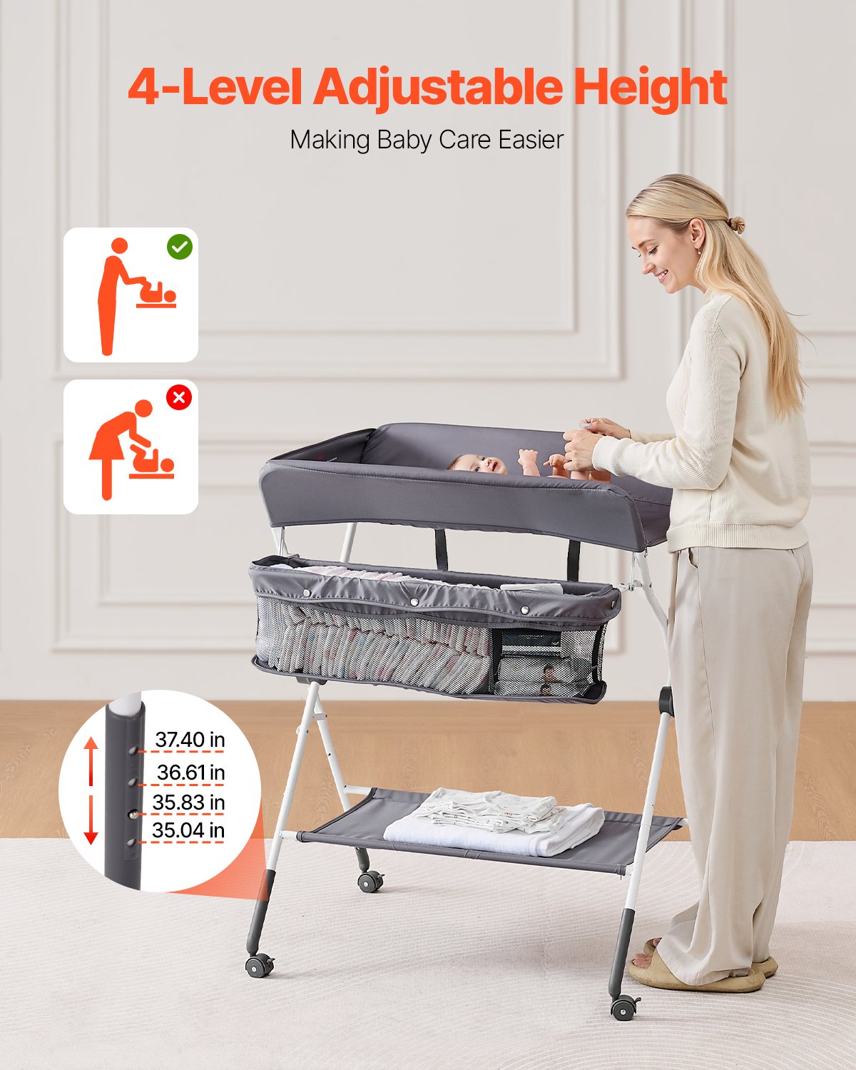 Baby Changing Table — Foldable Diaper Change Station with Side Basket — product image 3