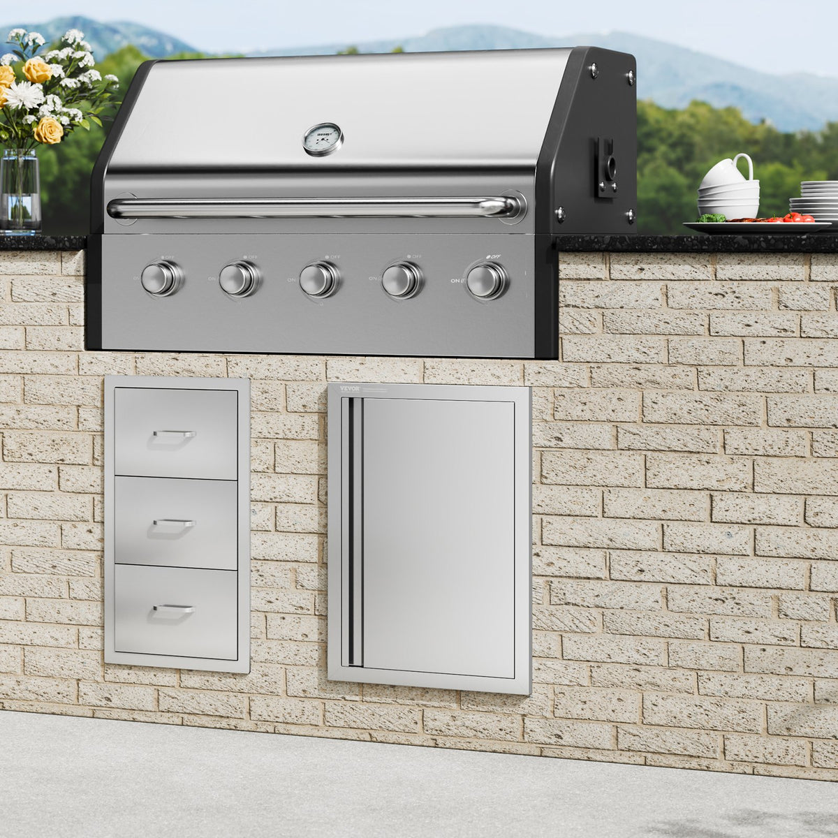 BBQ Access Door, 17W X 24H Inch Single Outdoor Kitchen Door, Stainless Steel Flush Mount Door, Wall Vertical Door With Recessed Handle, For BBQ Island, Grilling Station, Outside Cabinet — product image 1