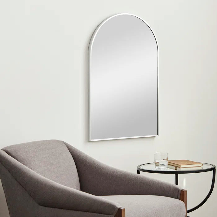 20x30 Inch Silver Metal Framed Arched Bathroom Mirror for Wall. — product image 2