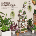 Eight-tier S-shaped plant stand diagram numbering all eight staggered shelf levels
