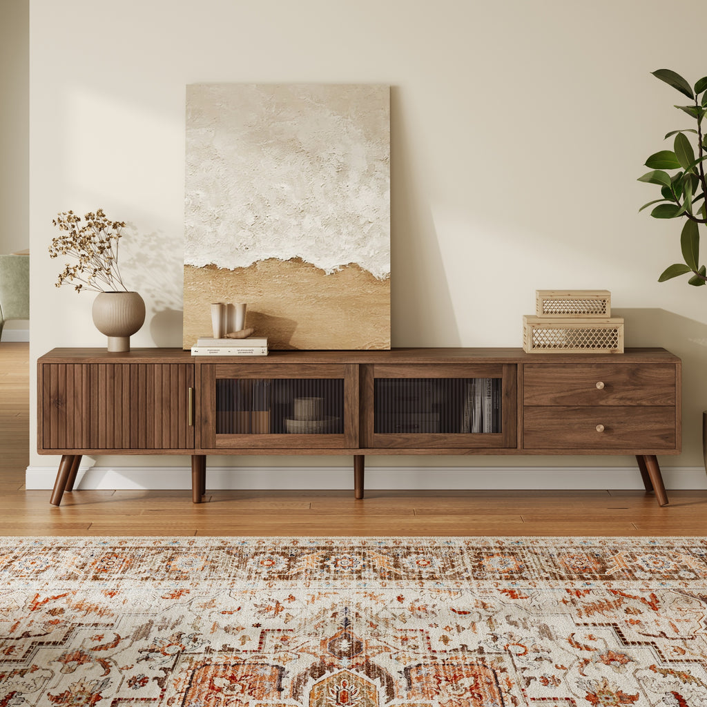 76 Modern Minimal Glass-Doors TV Stand for TVs Up to 85 Inches — product image 1