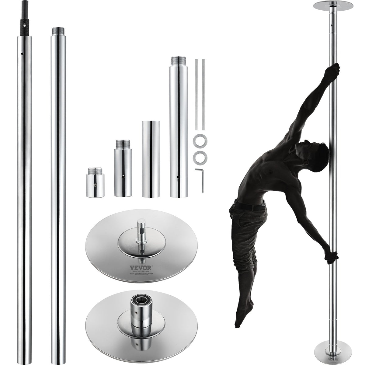 Professional Dancing Pole, Spinning Static Dancing Pole Kit, Portable Removable Pole, 45mm Heavy-Duty Stainless Steel Pole, Height Adjustable Fitness Pole, For Exercise Home Club Gym, Silver — product image 1