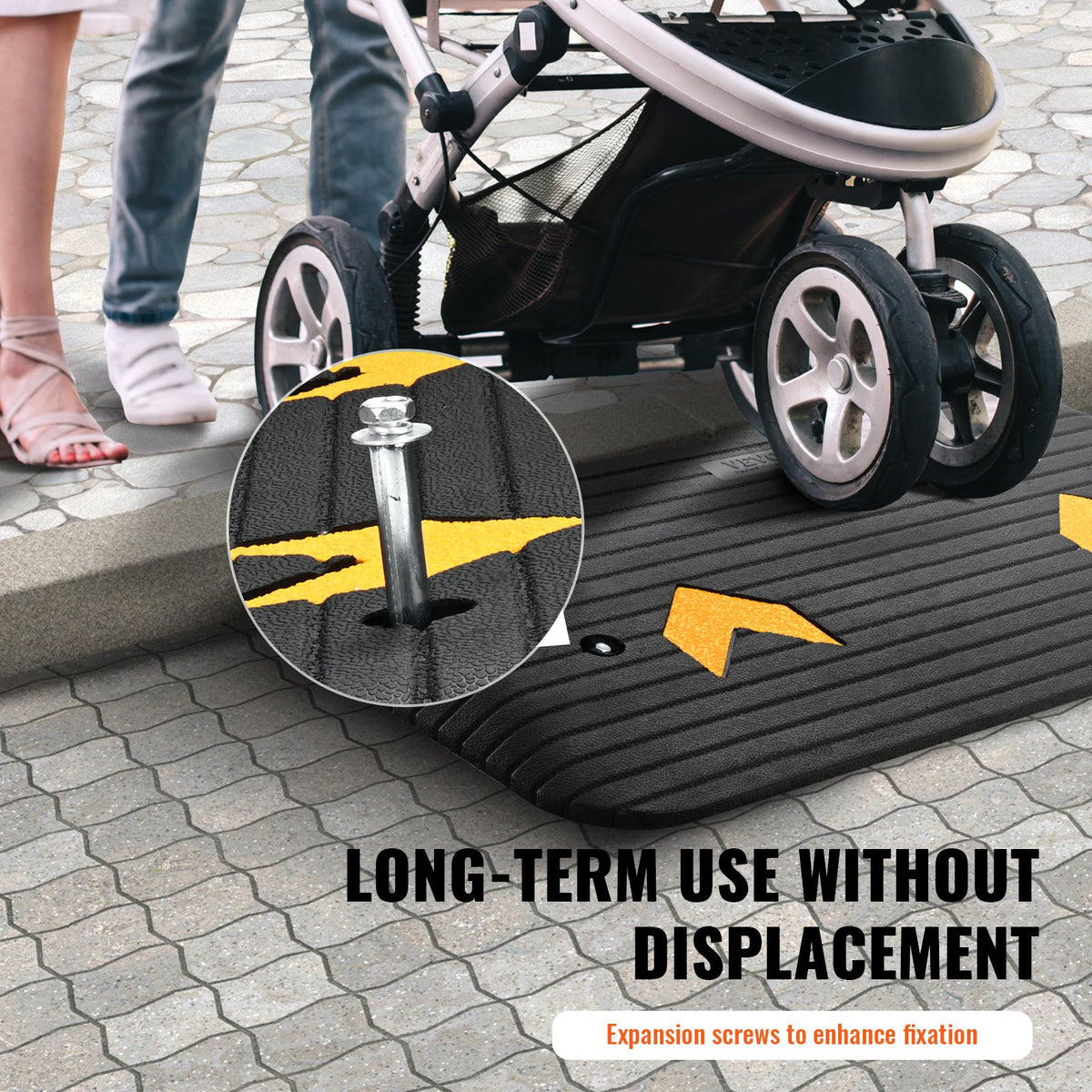 VEVOR Upgraded Rubber Threshold Ramp,Rise Door Ramp With 1 Channel, Natural Rubber Car Ramp With Non-Slip Textured Surface, 33069 Lbs Load Capacity Curb Ramp For Wheelchair And Scooter — product image 3